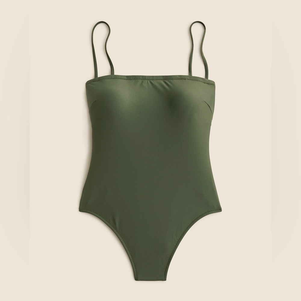 J. Crew Square Neck One-Piece Swimsuit Size 8 Olive Green